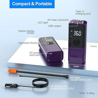 Bergmann VoltAir Cordless + Corded Portable Digital Tyre Inflator for Cars, Bikes, Toys  Bicycles
