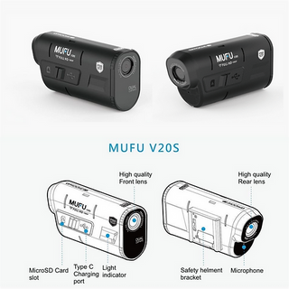 MUFU V20S : FULL HD Helmet Mounted, Compact, Dual-lens Motorcycle Driving Recorder (Motorcycle Camera)