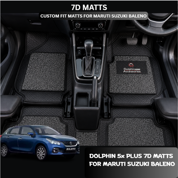 Dolphin Accessories 5x Plus Mats (7D) For Maruti Suzuki Baleno 2015 Onwards — Automotive Floor Matts For Maximum Coverage