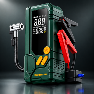 Bergmann Stallion Heavy-Duty Cordless Tyre Inflator + Smart Jump Starter | 10000mAh Li-Ion Battery | LED Light | Type-C Port