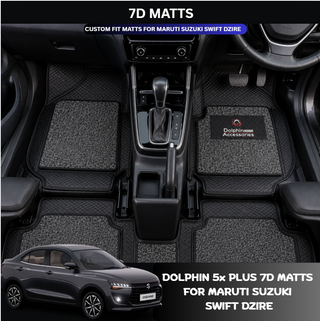 Dolphin Accessories 5x Plus Mats (7D) For Maruti Suzuki Swift Dzire 2017 Onwards — Automotive Floor Matts For Maximum Coverage