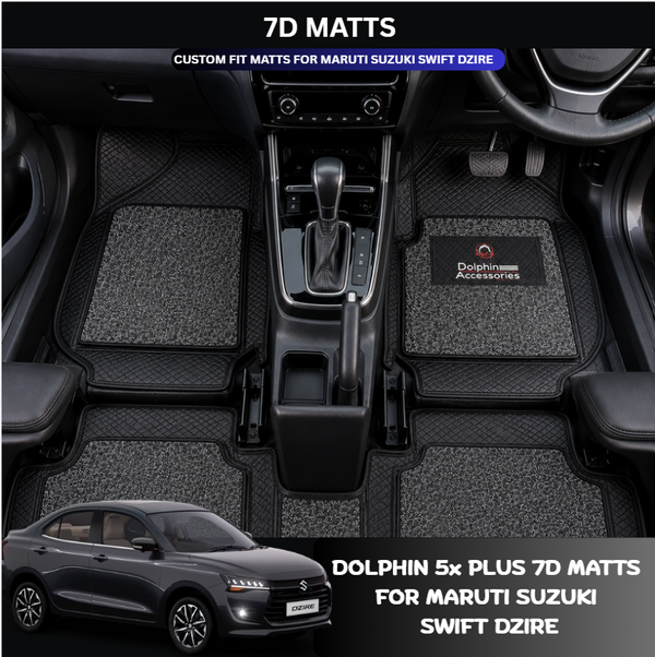 Dolphin Accessories 5x Plus Mats (7D) For Maruti Suzuki Swift Dzire 2012-2017 — Automotive Floor Matts For Maximum Coverage