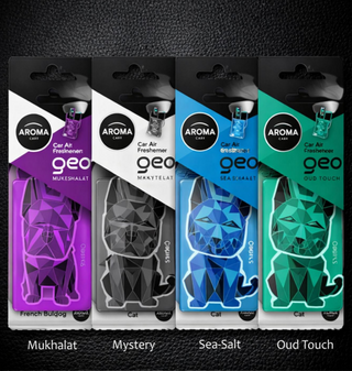 Geo Dog Hanging Car Air Fresheners Oud, Sea-Salt, Mystery & Mukhalat Pack Of 4