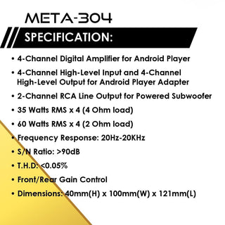 Audiobank Meta-304 (4-Channel) Digital Amplifier for 9" and 10" Android Players