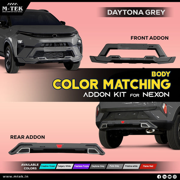 M-Tek Body Color Matching Addon Kit (Front and Rear) for TATA NEXON - Daytona Grey