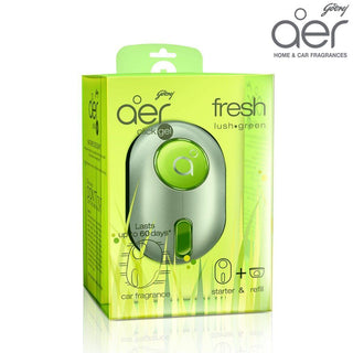 Godrej Aer Click, Car Vent Air Freshener Kit Fresh Lush Green 10g